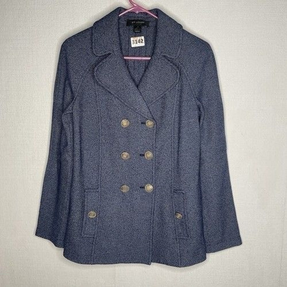 NWOT St. John Knit Double Breasted Textured Pleated Back Blazer Women 6 USA